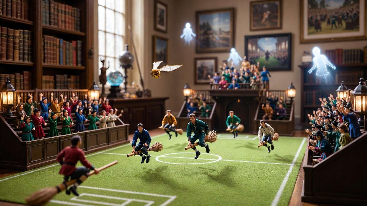Hogwarts Legacy Quidditch mini-pitch Easter egg in Kogawa's office with tiny magical game.