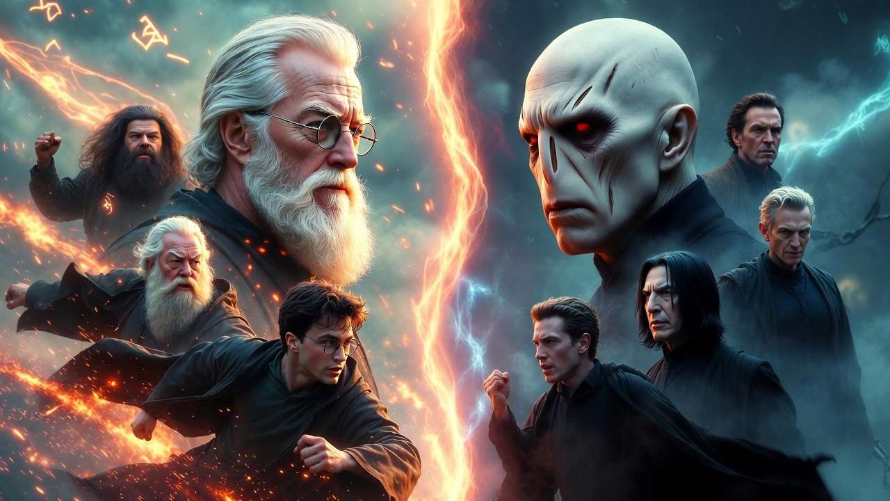 Harry Potter characters in MBTI debate scene with magical energy