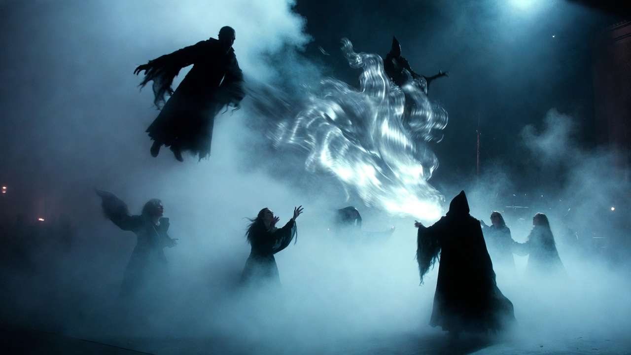 Dementor scene with Patronus charm on stage in Harry Potter and the Cursed Child