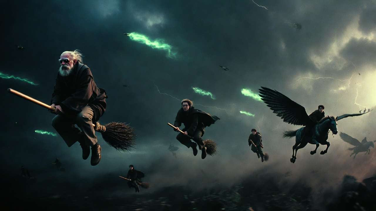 Battle of the Seven Potters flying chase with Mad-Eye Moody Harry Potter Deathly Hallows