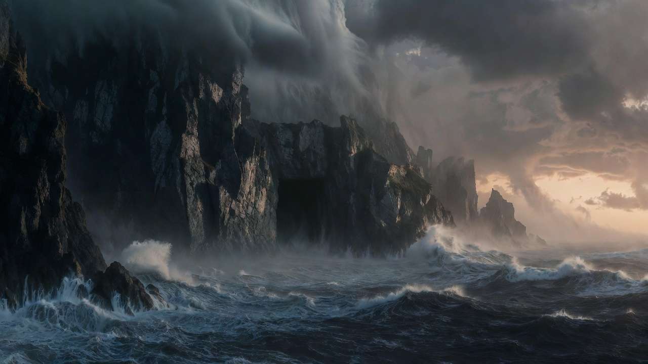 Voldemort cave entrance cliffs Harry Potter Horcrux location