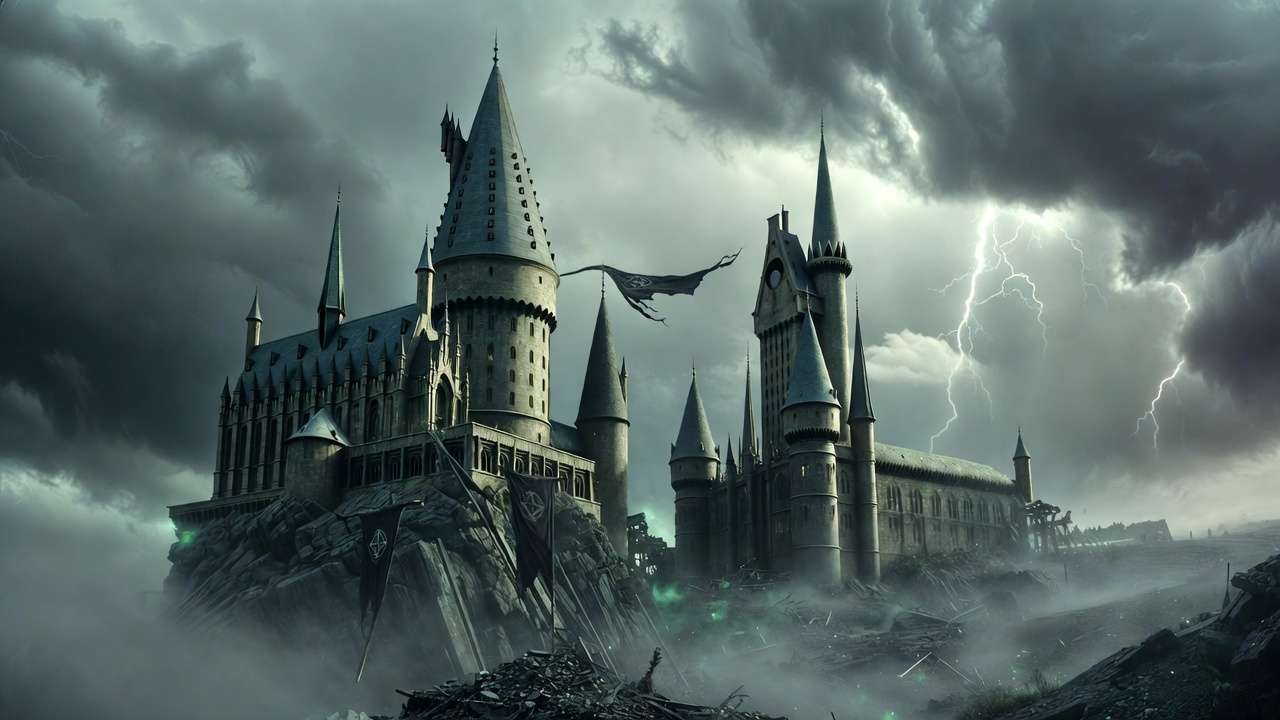 Dystopian ruined Hogwarts under Voldemort's regime in the dark world of Manacled fanfiction