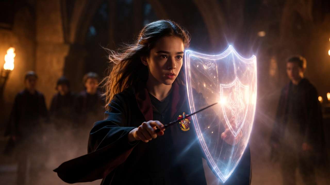 Katie Bell practicing defensive spells with Dumbledore's Army in the Room of Requirement