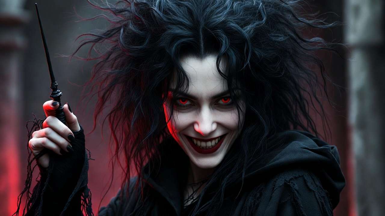 Bellatrix Lestrange demonstrating the sadistic intent required to cast the Cruciatus Curse effectively