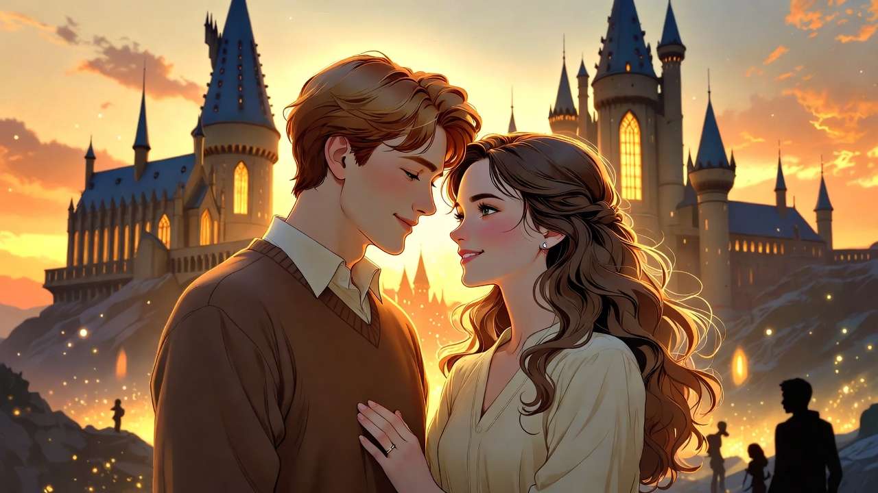 Ron and Hermione happily together future epilogue Romione legacy Harry Potter fan art