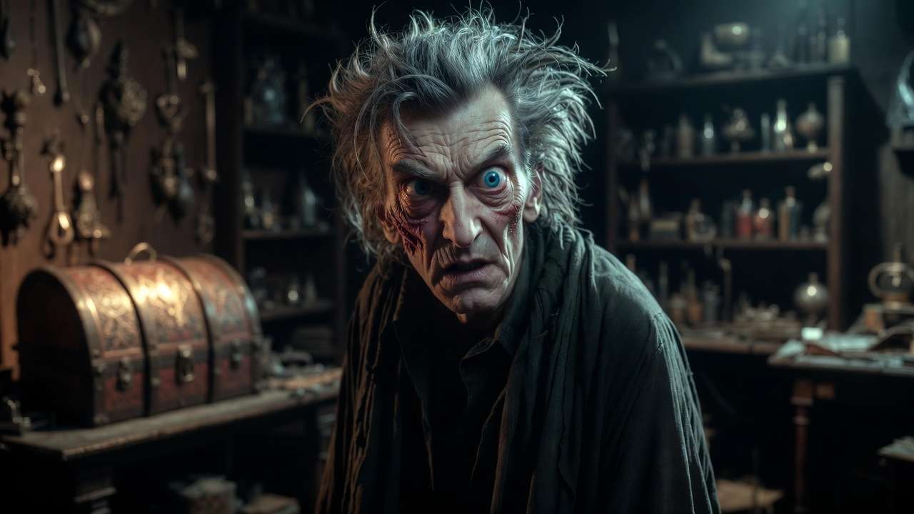 Barty Crouch Jr. disguised as Mad-Eye Moody in his Hogwarts office, moments before the shocking reveal