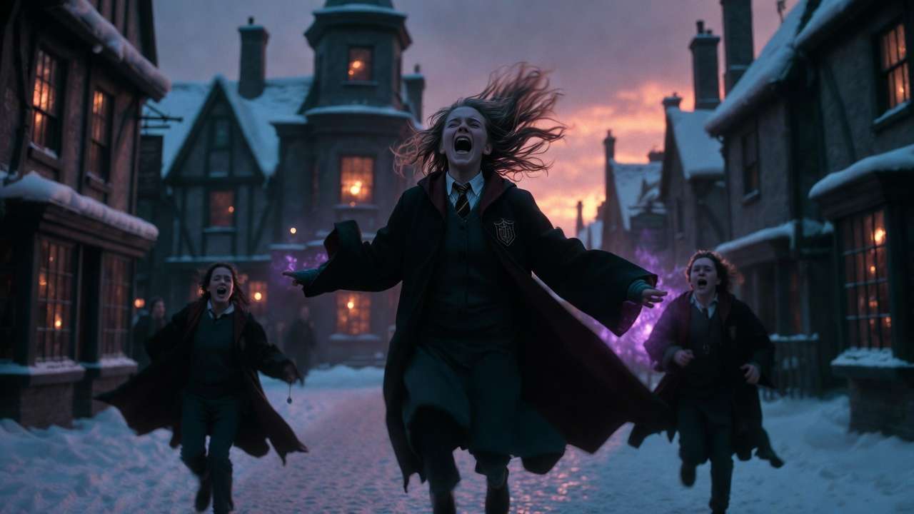 Katie Bell cursed and levitating in agony after touching the opal necklace in Hogsmeade