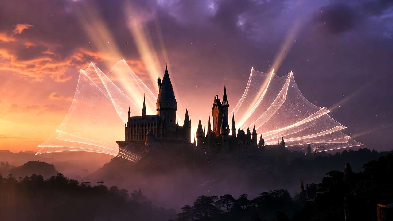 Hogwarts castle magical expansion symbolizing longer Harry Potter books