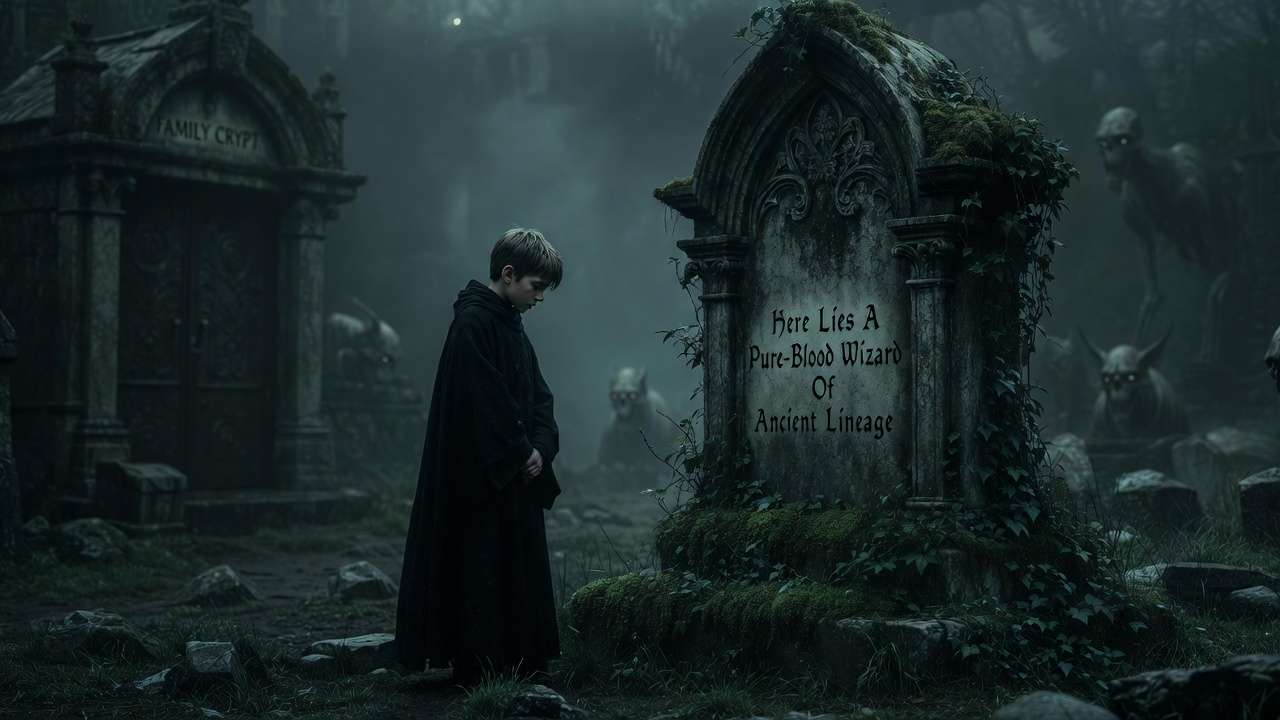 Theodore Nott witnessing death and Thestrals in misty graveyard