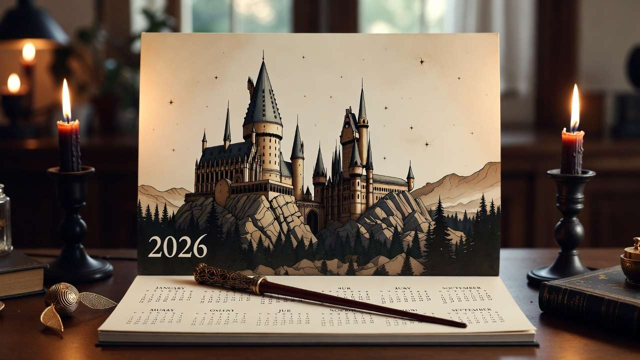 Harry Potter 2026 calendar Hogwarts magical desk setup Walmart