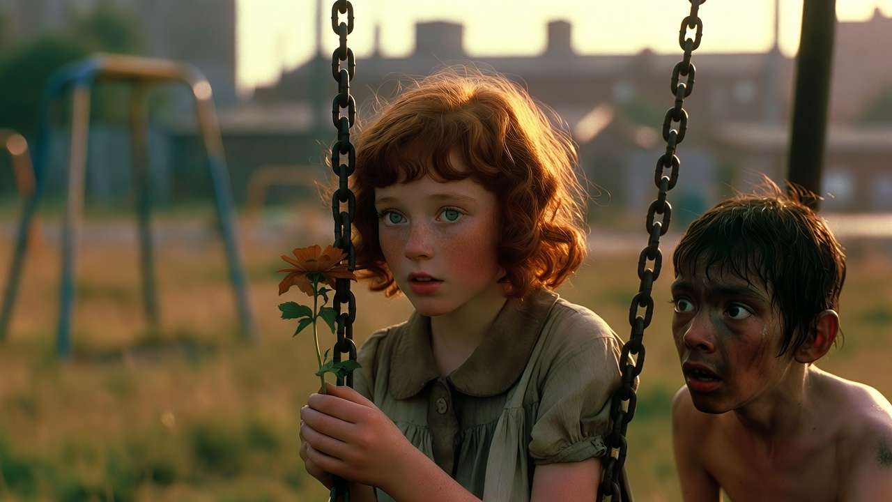 Young Lily Evans and Severus Snape in Cokeworth park, childhood magic discovery Harry Potter