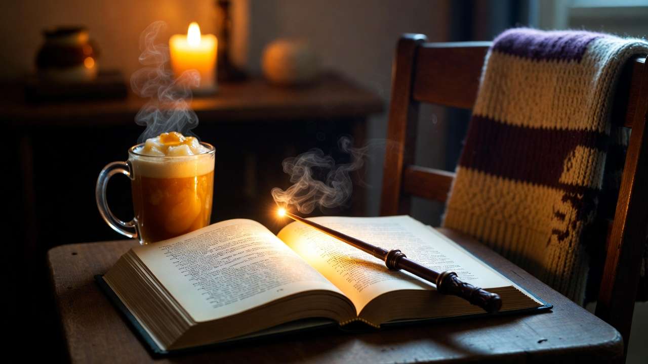 Cozy solo reading of Harry Potter and the Deathly Hallows with butterbeer and wand light