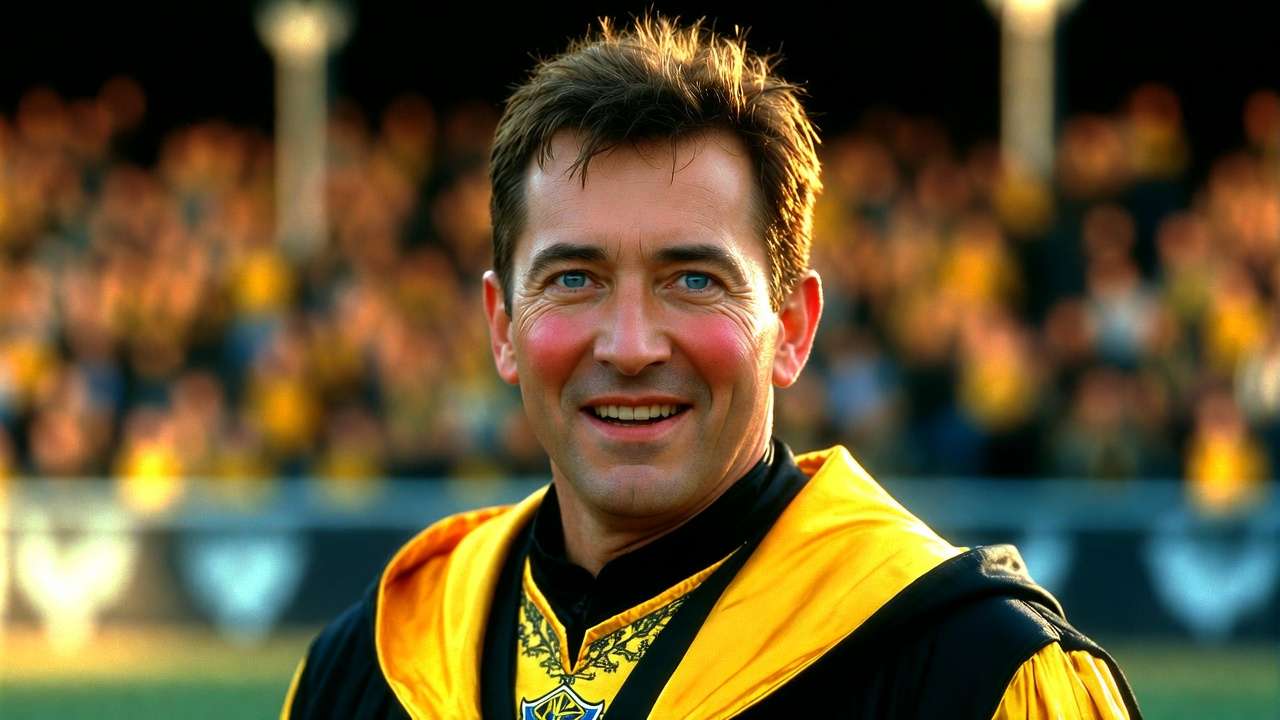 Ludo Bagman in bright yellow and black Quidditch robes at the World Cup