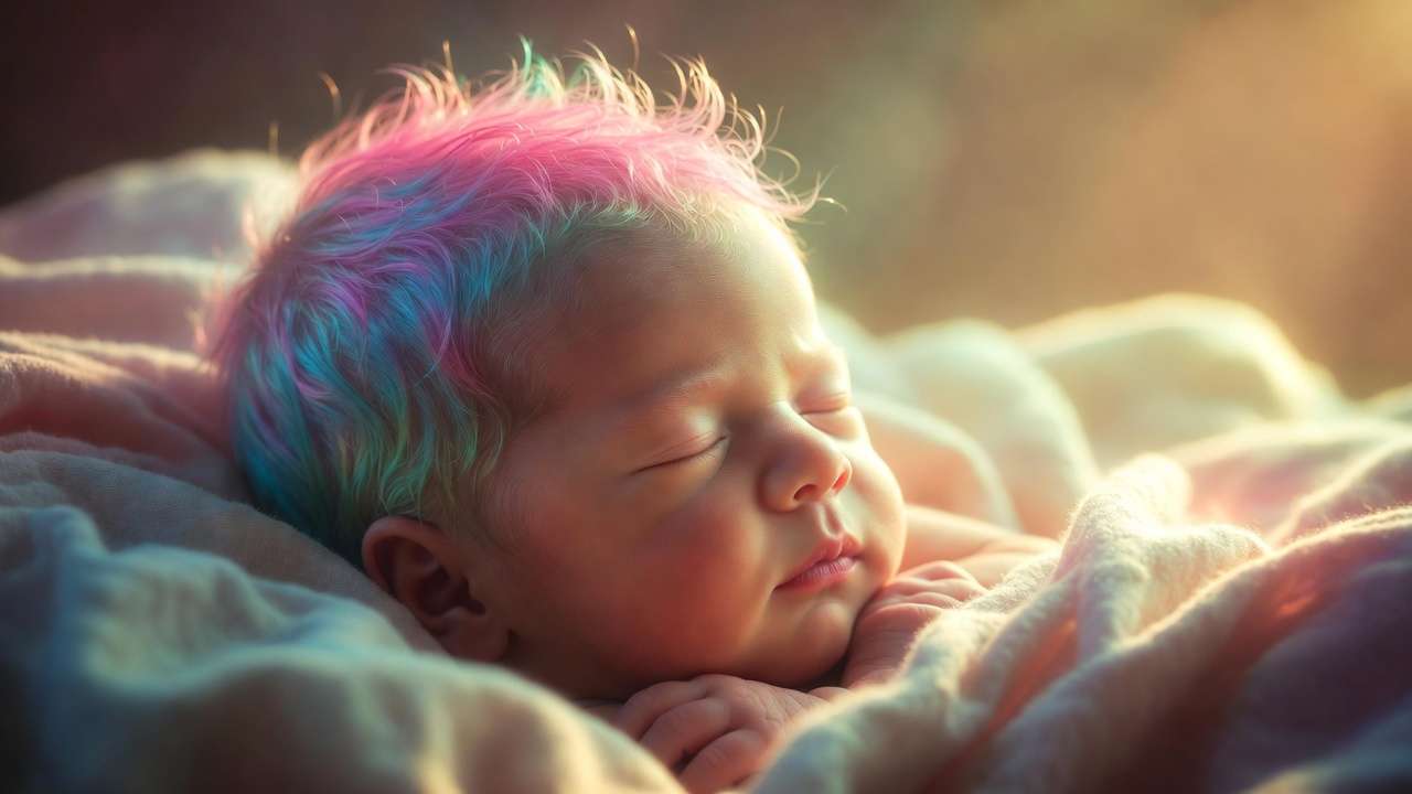 Teddy Lupin as a baby with color-changing hair, legacy of Nymphadora Tonks in Harry Potter