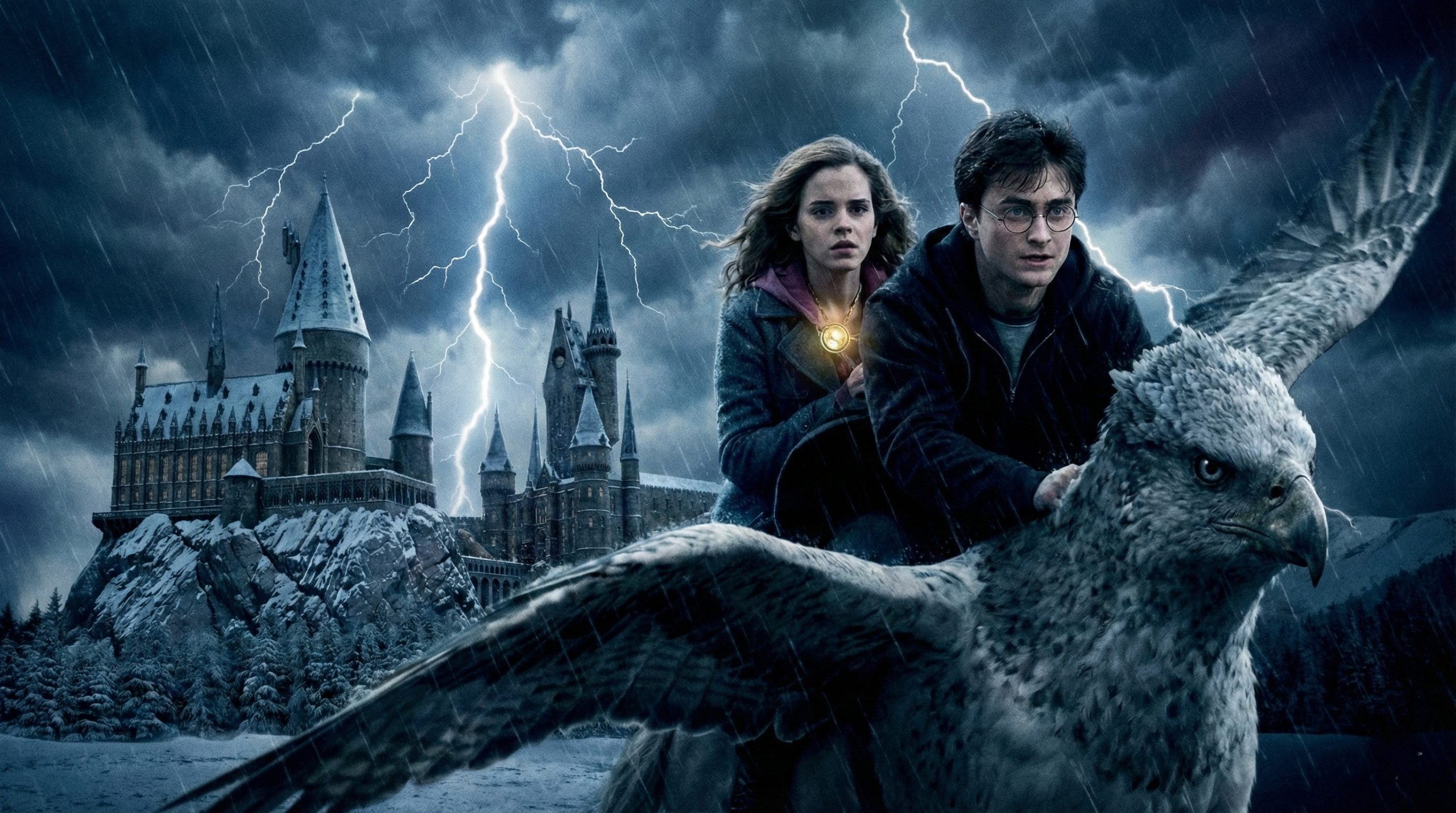 Epic Buckbeak flight scene from Harry Potter and the Prisoner of Azkaban, showcasing the film's atmospheric magic and top-ranked direction.