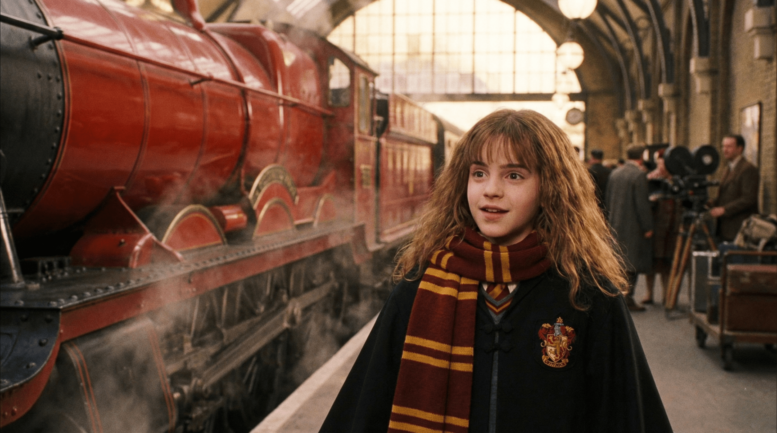 Young Emma Watson as Hermione at age 10 on the Hogwarts Express set during Sorcerer's Stone filming