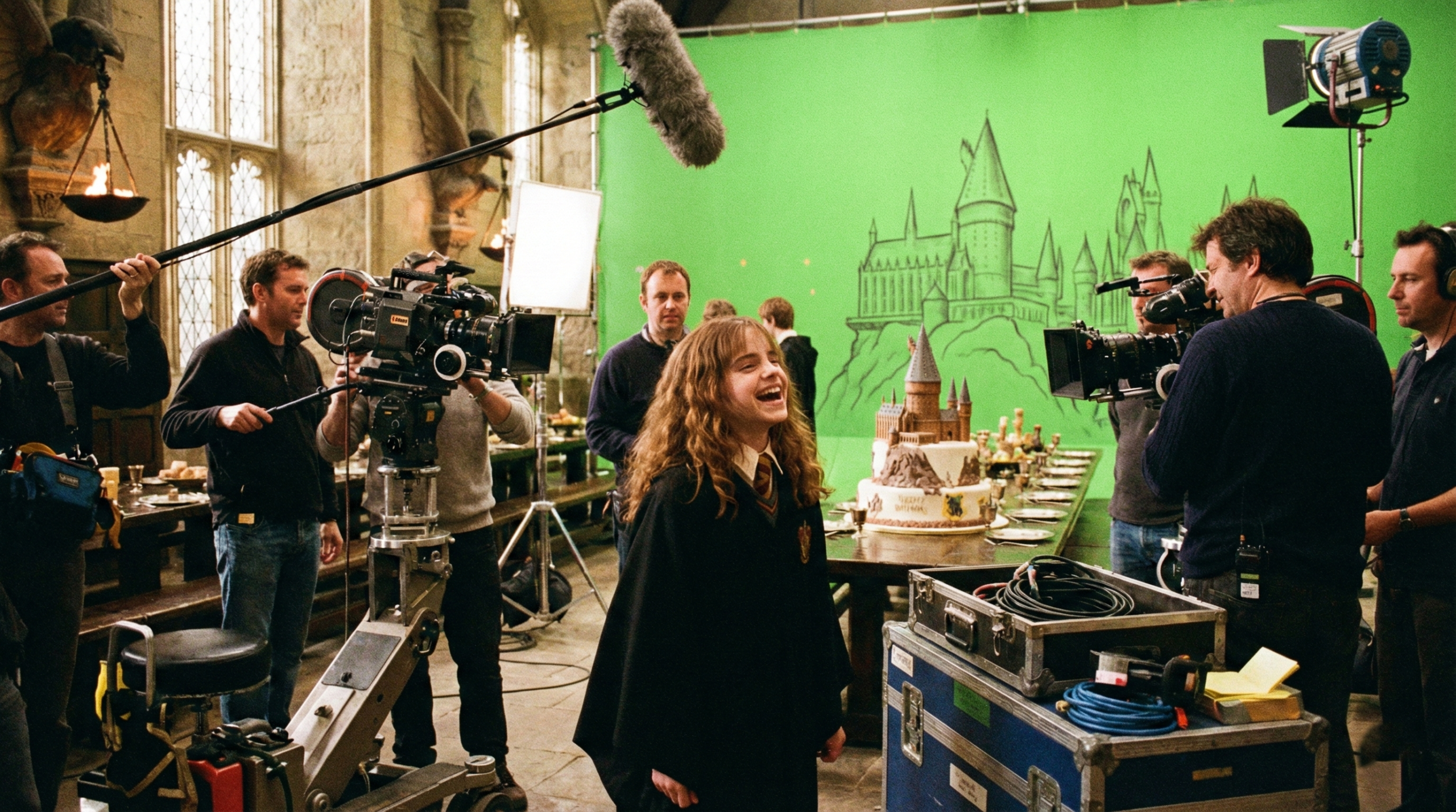Emma Watson celebrating her 11th birthday on the Harry Potter and the Sorcerer's Stone film set