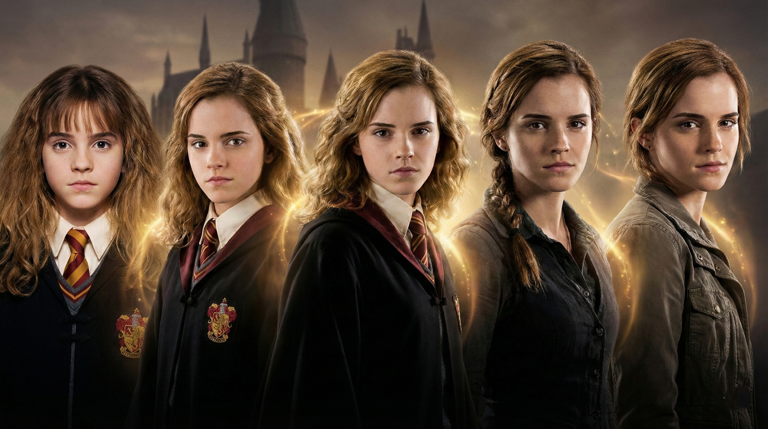 Emma Watson age progression as Hermione Granger across all eight Harry Potter films