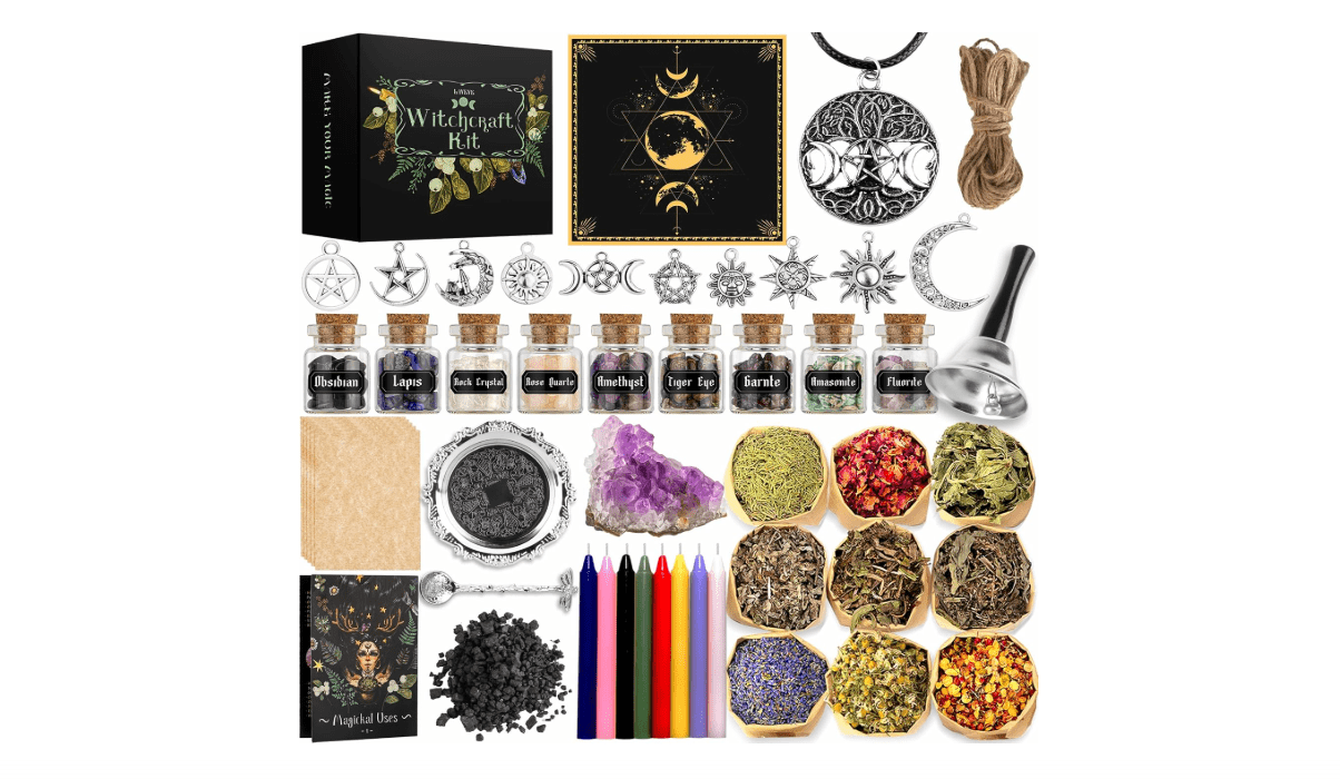 Witchcraft Supplies Kit for Spells, 56 PCS Witch Box Include Dried Herb Crystal Candles Amethyst Cluster Parchment, Wiccan Supplies and Tools, Beginner...
