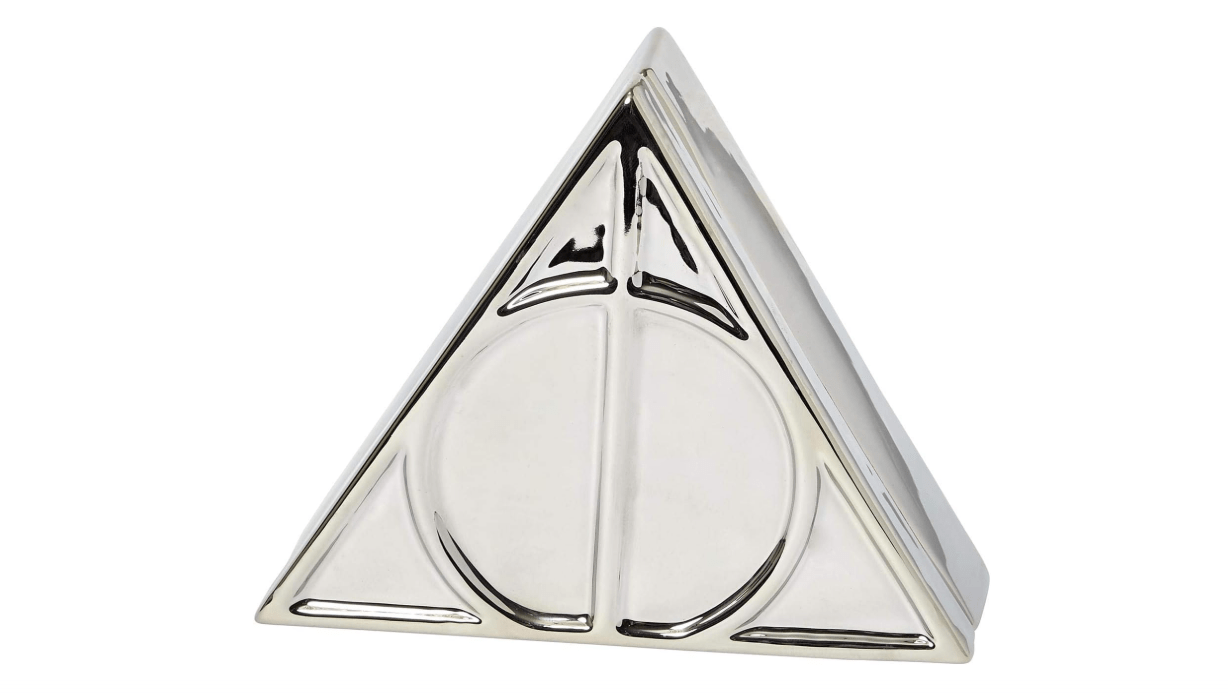 Harry Potter Deathly Hallows Silver Trinket Box - Ceramic Deathly Hallows Symbol Design with Lid - Great Gift for Any Fan - 12 oz
