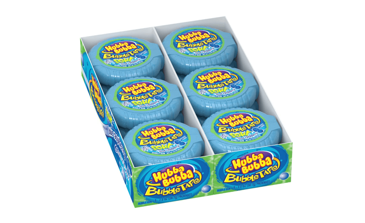 HUBBA BUBBA Bubble Gum Tape - Original Blue Raspberry Chewing Gum Bulk Pack, 2 oz Each, Pack of 12 Candy Bulk 