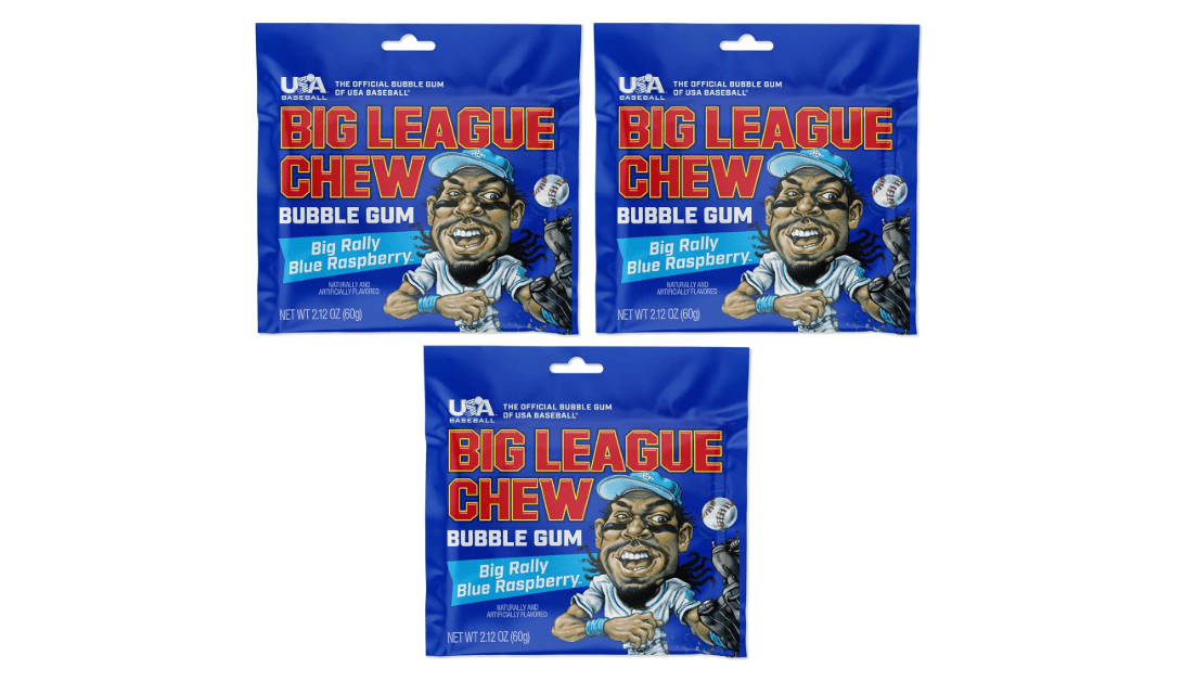 Big League Chew Blue Raspberry Bubble Gum 3-Pack - 2.12oz Packets - Big Rally Blue Raspberry Baseball Gum - Baseball Candy Set for Treats, Party Favors &... 