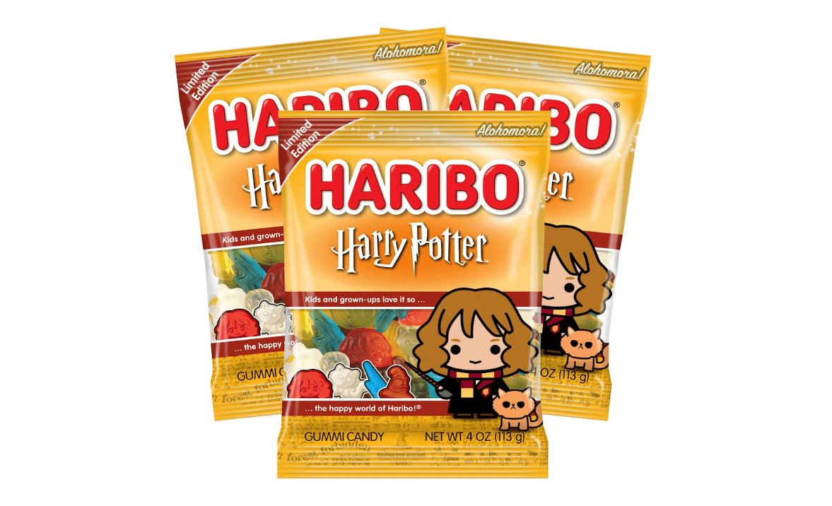Haribo Pack of 3 Hermione Harry Potter Halloween Gummy Candy 4 oz Fruity Chewy Treats with Wizarding World Shapes Party Favors 