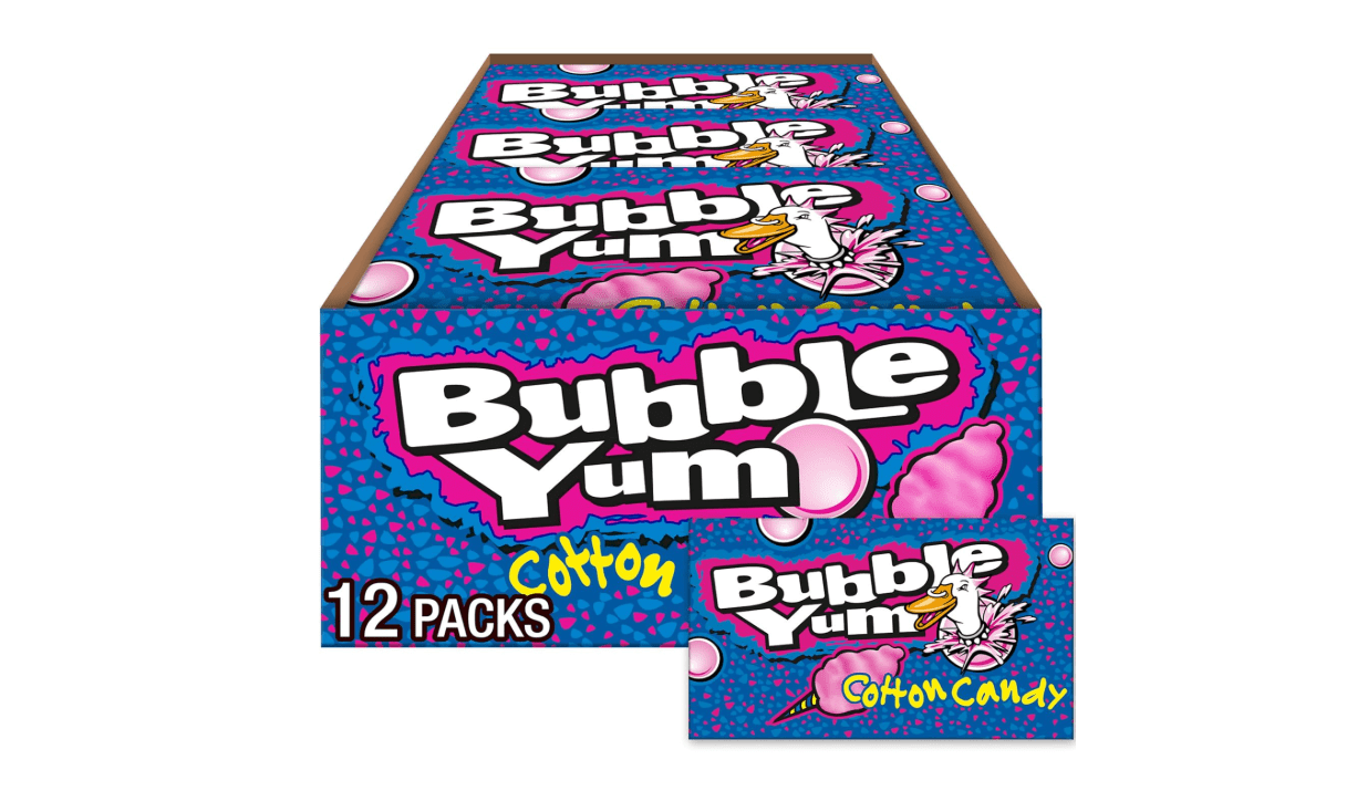 BUBBLE YUM Cotton Candy Flavored Chewy, Bubble Gum Packs, 2.82 oz (12 Count)
