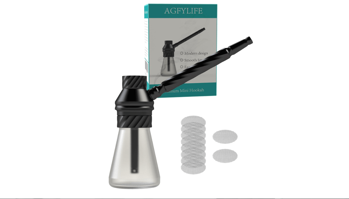 AGFYLIFE Portable Hookah Set for Travel - Premium Handheld Glass Aluminum Mini Hookah Real Metal Accessories, includes Screens,For a Single Smoker, Black
