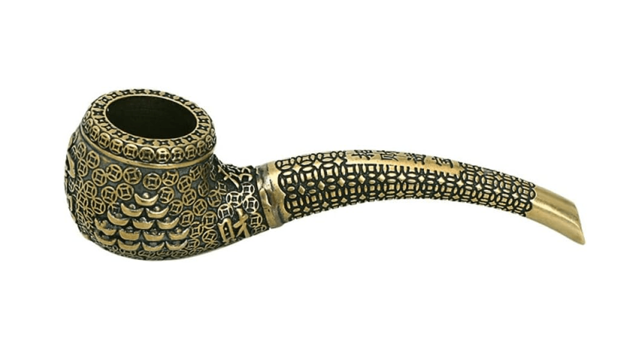 Pure Copper Ingot Lucky Tobacco Pipe Hand Made Brass Fortune and Treasure Smoking Pipe Mouthpiece Cigarette Husband Father Gift (A)
