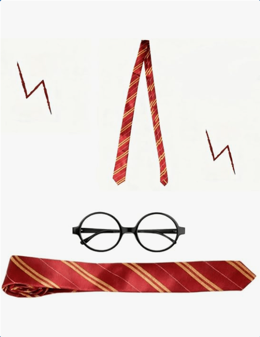 Wizard Costume Accessories Set, Round Frame Glasses, Lightning Tattoos, Necktie for Halloween Party, Birthday Cosplay

