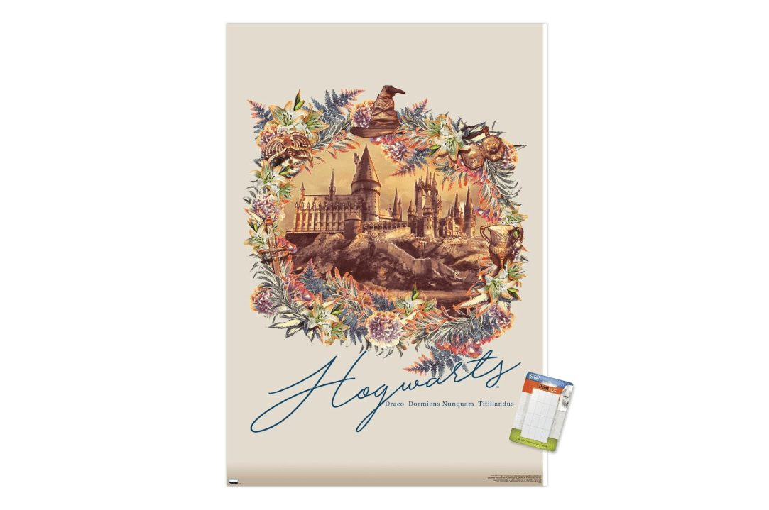 Trends International The Wizarding World: Harry Potter - Floral Hogwarts Wall Poster, 14.725" x 22.375", Premium Poster & Mount Bundle
