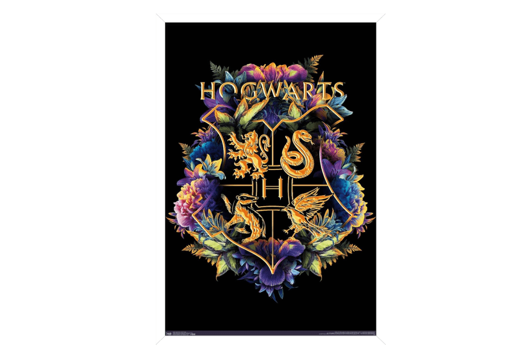 Trends International The Wizarding World: Harry Potter - Floral House Crests Wall Poster, 14.725" x 22.375", White Framed Version
