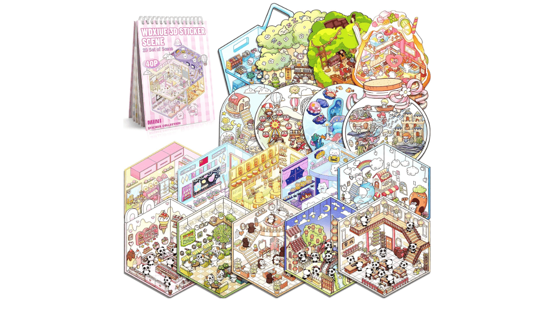 WDXIUE Scene Sticker – 20 Sets of DIY 3D House Scenes Cute Cartoon Stickers Kit for Kids & Adults – Fun Sticker Therapy Activity for Stress Relief,...

