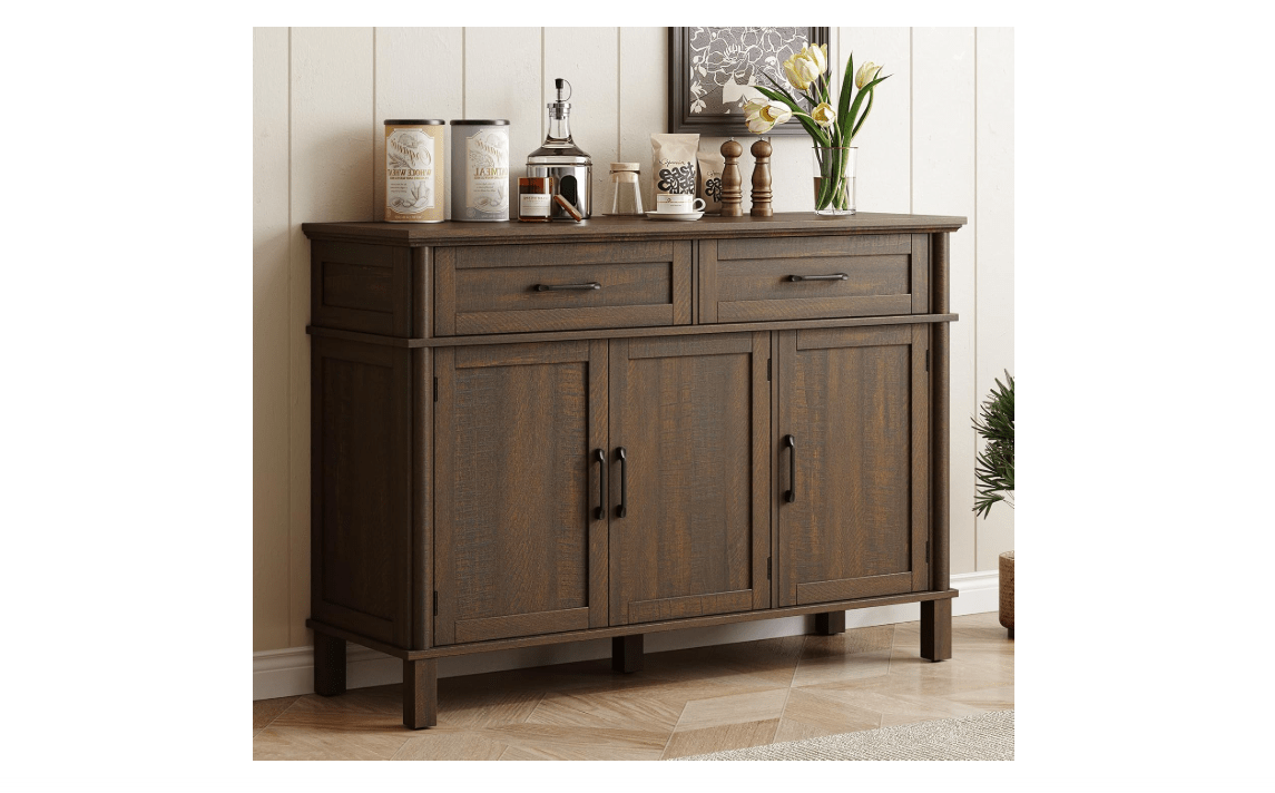 ONBRILL 48 Inches Buffet Cabinet with Storage, Farmhouse Sideboard Buffet w/2 Drawers and 3 Doors, Wood Coffee Bar Cabinet with Adjustable Shelves,...