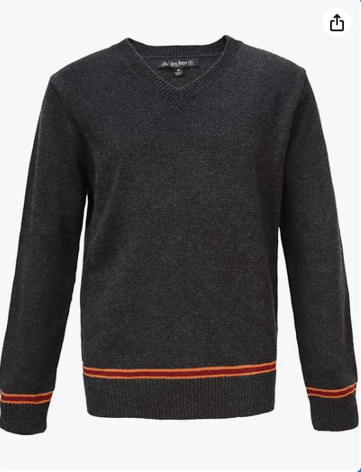 Harry Potter Gryffindor Knitted School Sweater - V-Neck Pullover, House Colors - Unisex Wool Blend - Adults & Teens