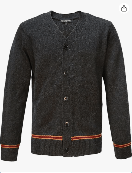 Harry Potter Gryffindor Knitted School Cardigan - Adult Sweater Jumper - Gray, Burgundy & Gold Stripes - V-Neck