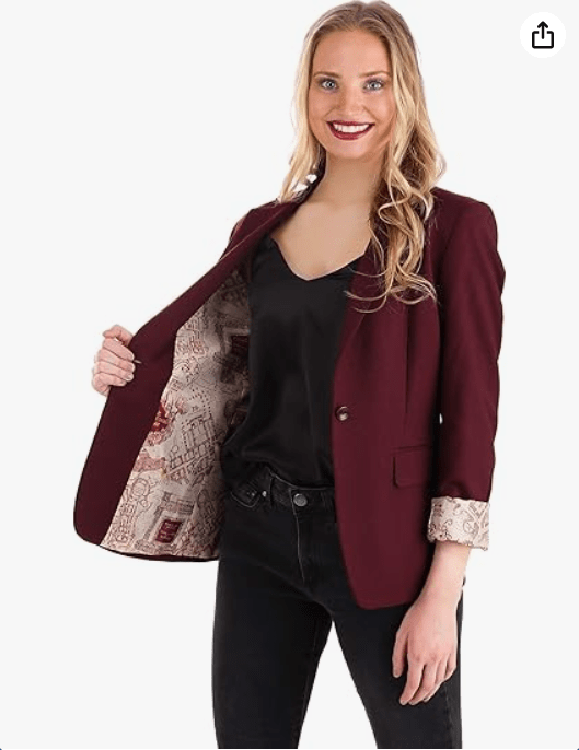 Harry Potter Marauder's Map Blazer for Women, Official Marauder's Map Burgundy Suit Jacket for Adults