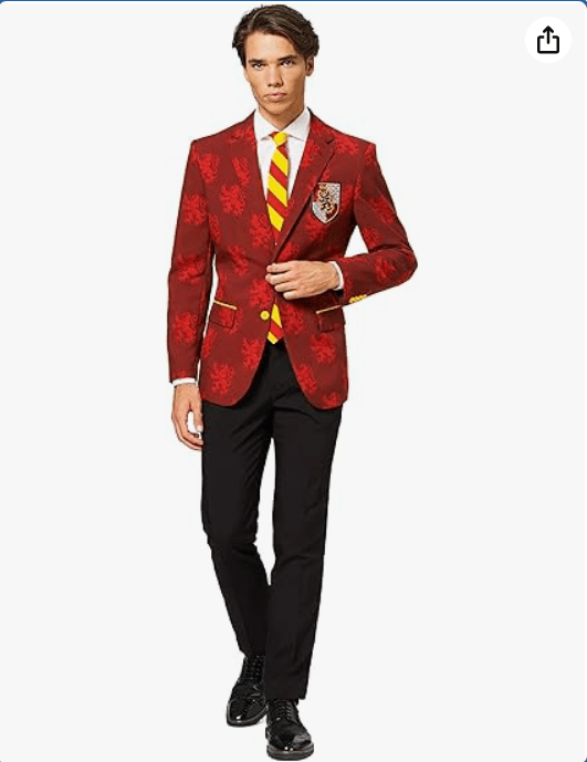 Opposuits Men's Harry Potter Premium Costume - House Gryffindor - Slim Fit Suit - Red - Includes Blazer, Pants and Tie