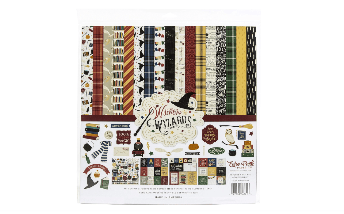 Echo Park Paper Company Witches & Wizards Collection Kit Paper, Blue, red, Yellow, Green, Gray, Black, Cream, Orange, 12-x-12-Inch