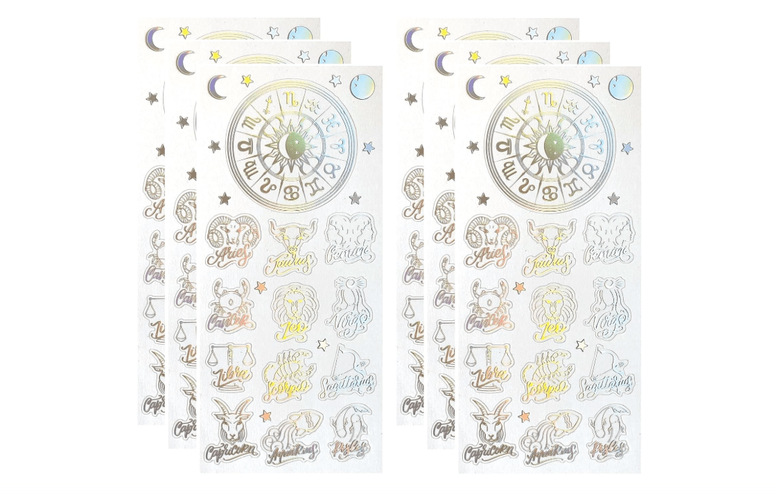 Paper House Productions Set of 6 Shiny Foil Enamel Effect Sticker Sheet for Crafts, Scrapbooking & Collecting - Astrology Zodiac Signs