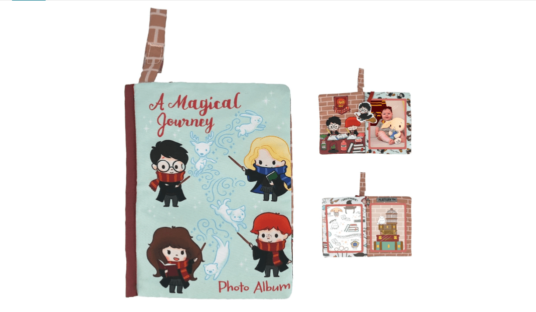 Kids Preferred Harry Potter Baby Photo Memory Album Crinkle Soft Sensory Book Holds 3 4"x6" Photos with Soft Fabric for Babies, 6.25x9 Inch