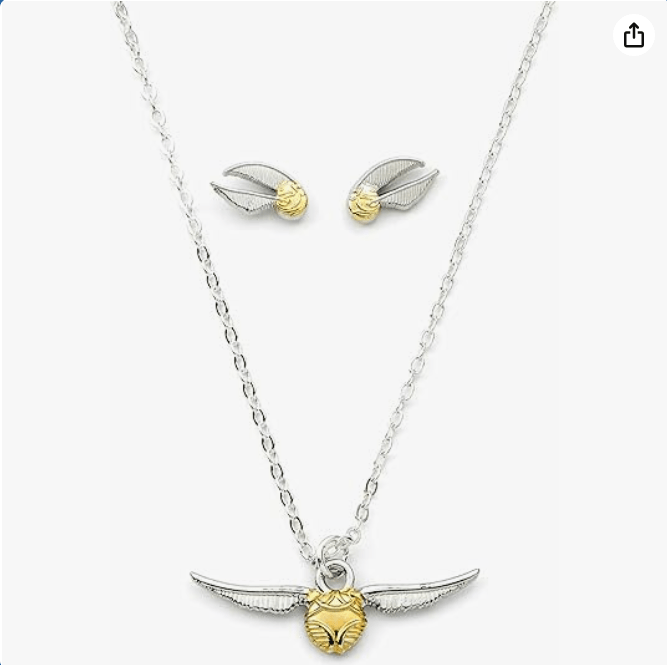 Harry Potter Official Golden Snitch Necklace and Earrings Gift Set by The Carat Shop
