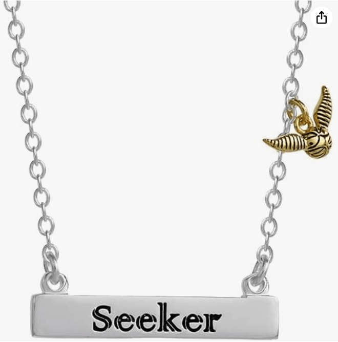 Harry Potter Seeker Bar Necklace with Golden Snitch Accent, Gold and Silver 16" Chain with 2" Extender
