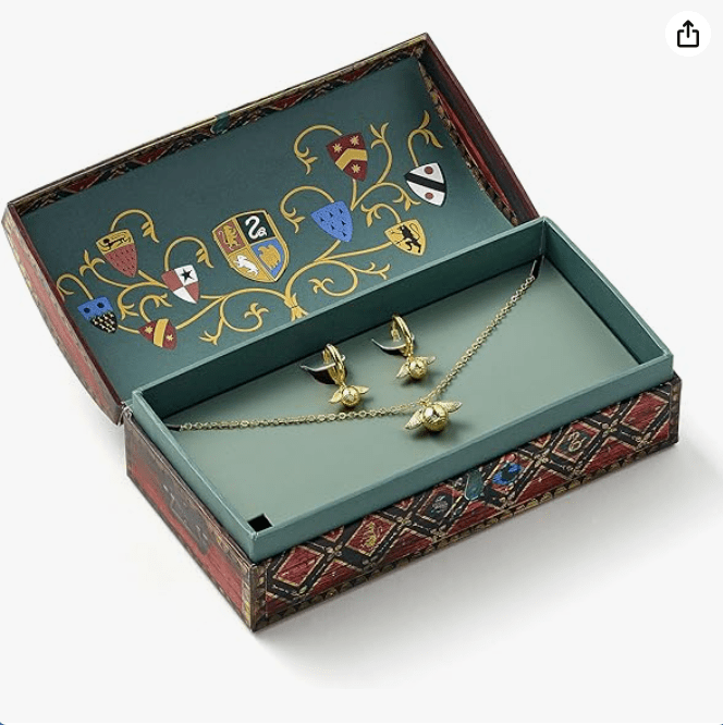 Harry Potter Quidditch Gift Box with Cute Golden Snitch Necklace & Earrings, One Size, Zinc, No Gemstone
