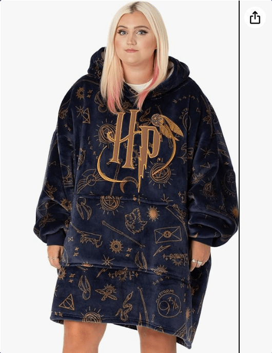 Harry Potter Womens Wearable Blanket Hoodie | Adults Fluffy Fleece Hooded Pullover Hogwarts Graphic | Wizard Lined Loungewear with Big Pocket 