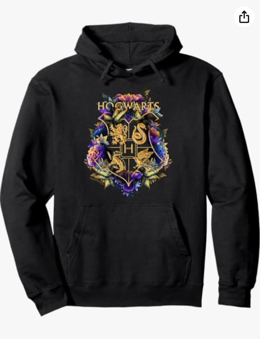 Harry Potter Hogwarts Multi-Colored Floral Crest V-Neck Pullover Long Sleeve Hoodie 