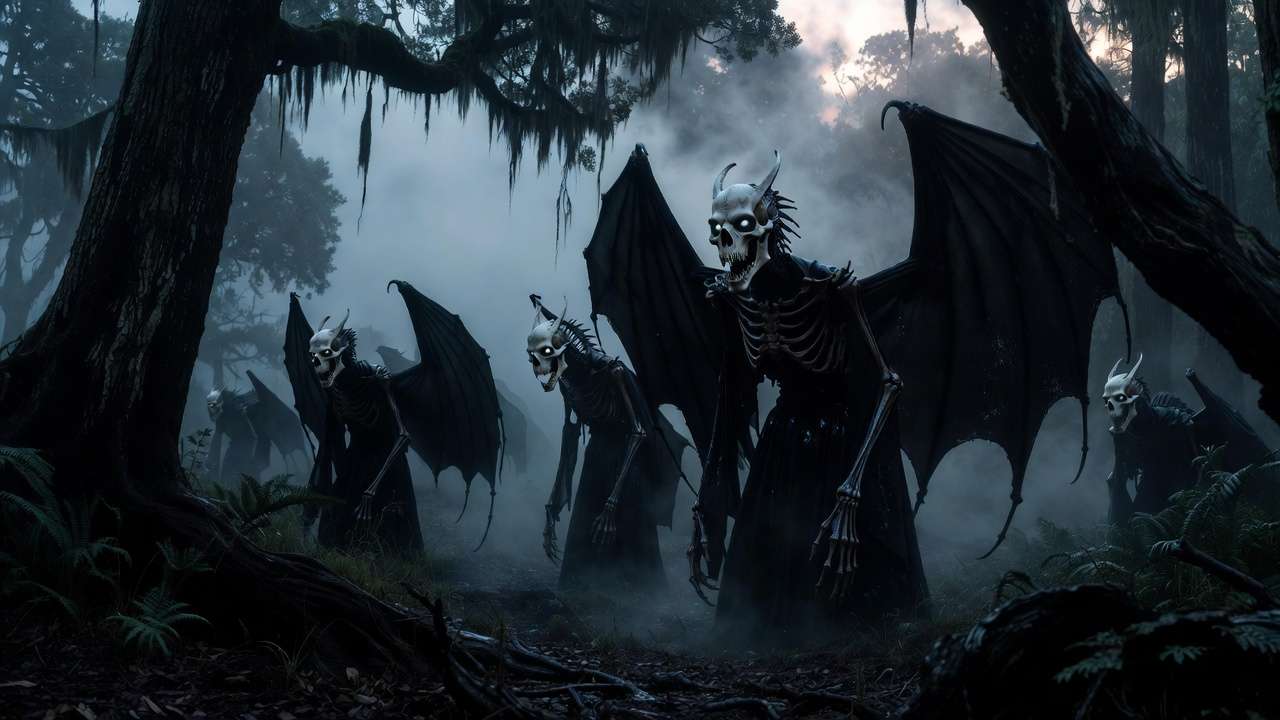 Thestrals in the Forbidden Forest, skeletal winged horses visible to those who witnessed death in Harry Potter