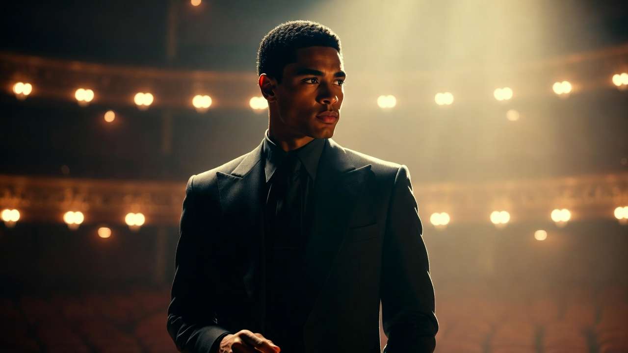 Regé-Jean Page professional portrait elegant suit cinematic lighting