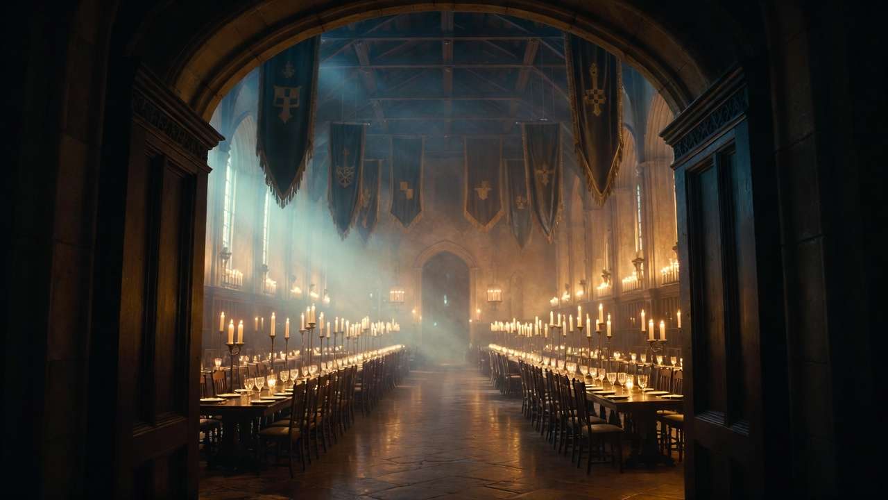 Immersive view of the Hogwarts Great Hall recreated at Harry Potter Exhibition Boston